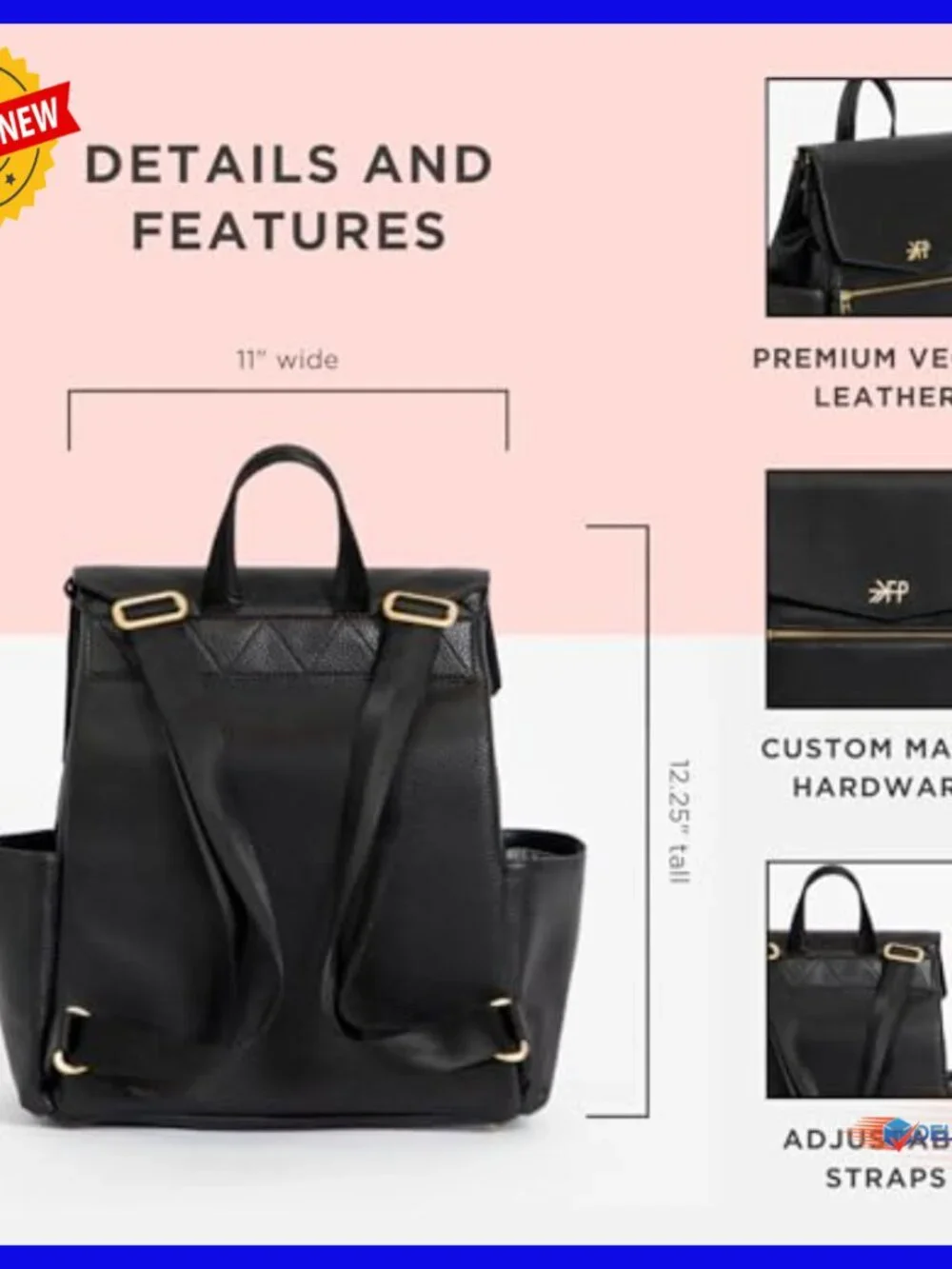 Premium Vegan Leather Diaper Backpack with Changing Pad, Compact & Lightweight - Picture 3 of 6